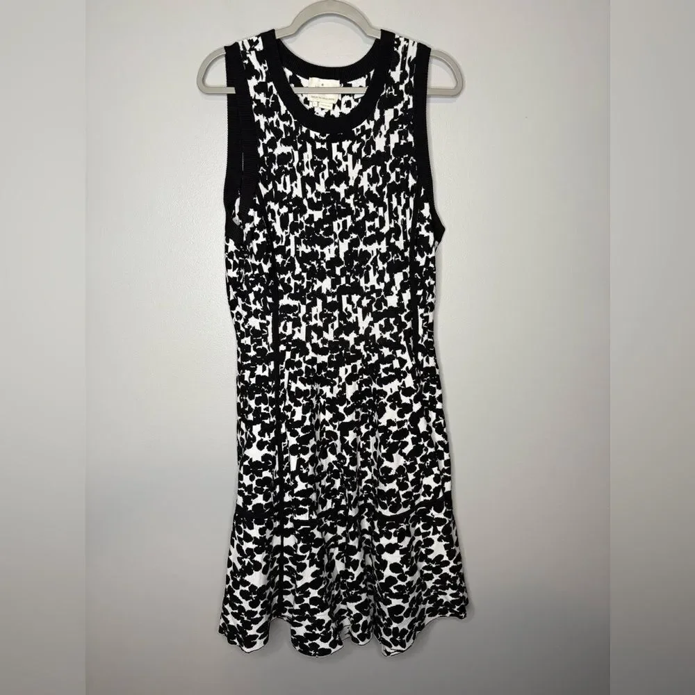 Kate Spade black and white floral jacquard knit fit and flare dress